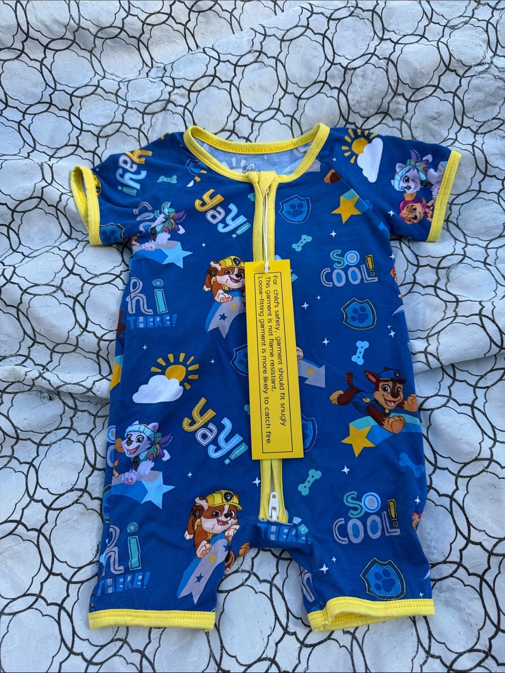 Blue Paw Patrol Short-Sleeve Kids Romper with Yellow Trim